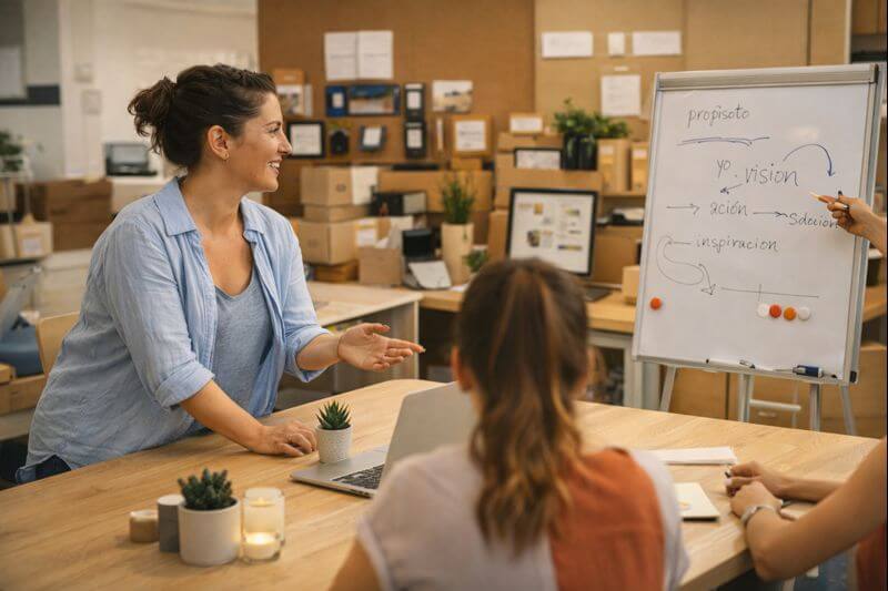 Taller al aire libre con participantes aprendiendo juntos